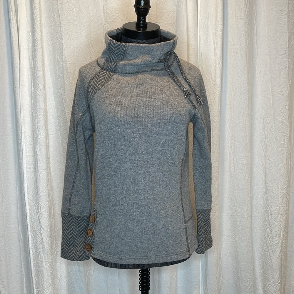prAna Women's Lucia Wool Blend Sweater Pullover Funnel Neck Gray Size Small